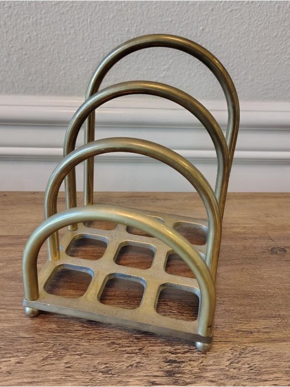 Vtg MCM Tiered Brass Arched Mail Organizer Vinyl Record Holder Home Office